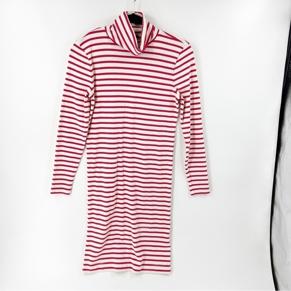 ✅J. Crew Red Striped Turtleneck Long Sleeve Bodycon Knee Length Dress Size SMALL